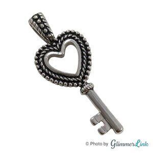 Lia Sophia Key To My Heart Skeleton Key Textured Silver Tone Slide Pendant